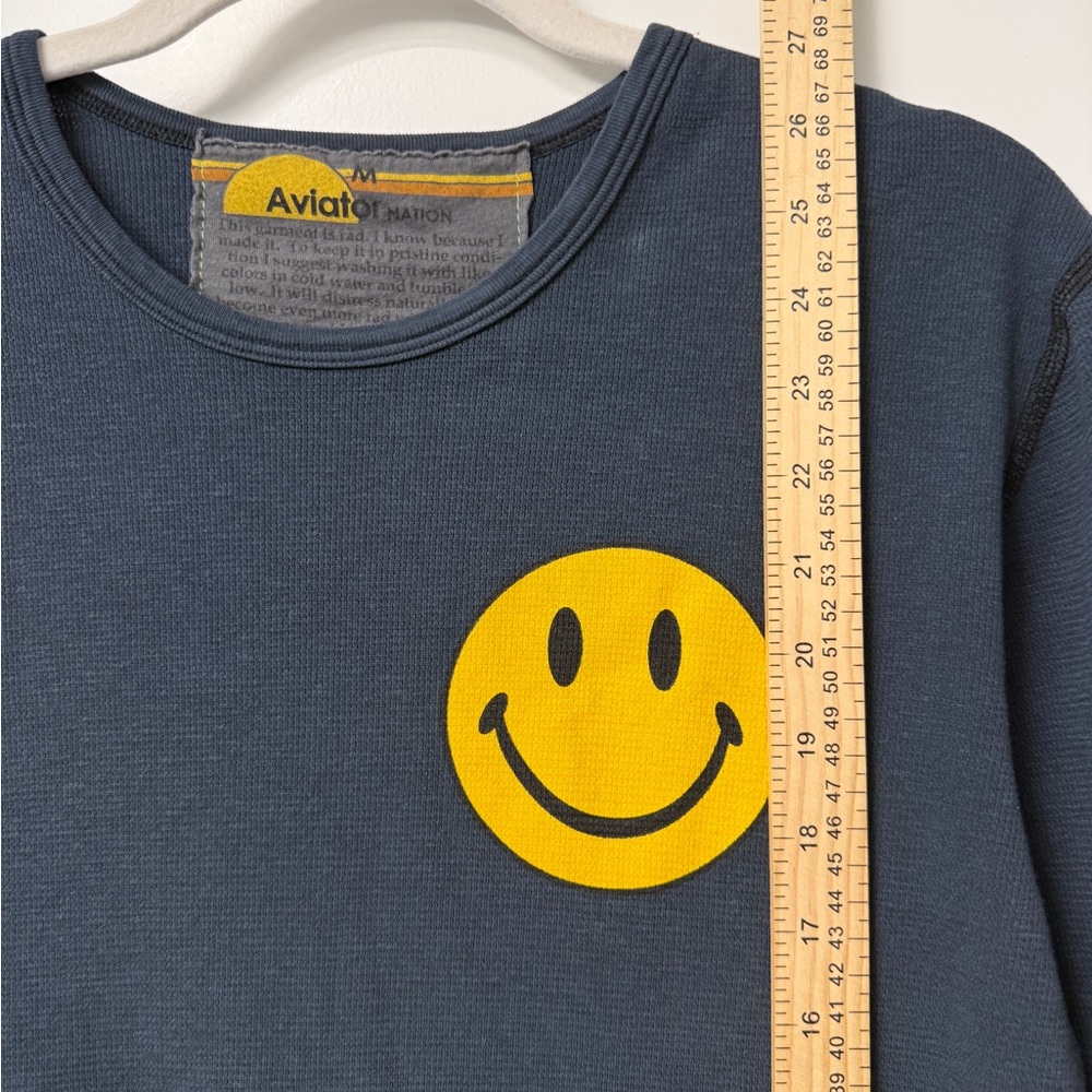 Aviator Nation L/S  Thermal Smiley Top Navy Unisex Medium West Coast Made in USA - Picture 8 of 9